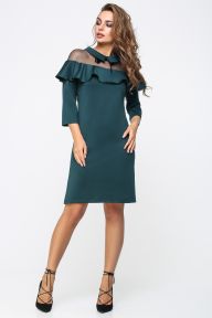 Платье А-силуэта бутылочного цвета с сеткой и воланом Лондон It Elle 5948