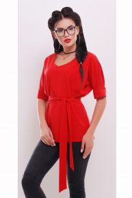 Блуза свободного силуэта с коротким рукавом под пояс «Мелиса» TessDress цвет красный