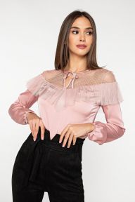 Пудровая шелковая блуза с рюшей из фатина Нина It Elle 21177