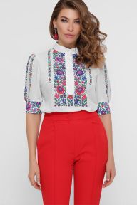Цветы вышивка блуза Лисанна к/р белый Glem p54996