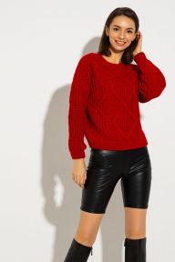 Красный свитер крупной вязки в узор ромб Кларк It Elle 8694