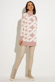 Удлиненный свитер в узор гусиная лапка цвета пудры Дейзи It Elle 8703