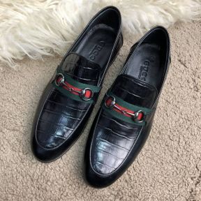 Лоферы Gucci Jordaan Leather Loafer with Web Croco Black
